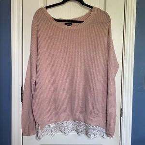 Oversized Knit Sweater with Lace Bottom